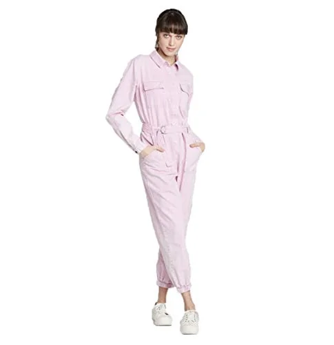 Zip-Up Sherpa Jacket — collared neck belted utility jumpsuit (l