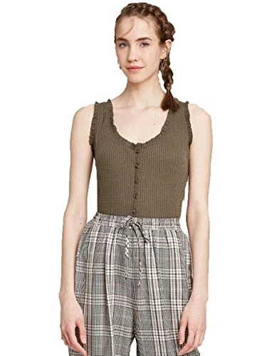 Waffle Button Tank Top — olive green)