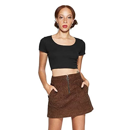 Wild Fable Women's Basic Sleeve Scoop Neck Rib Little T-Shirt (Black) (XXL)