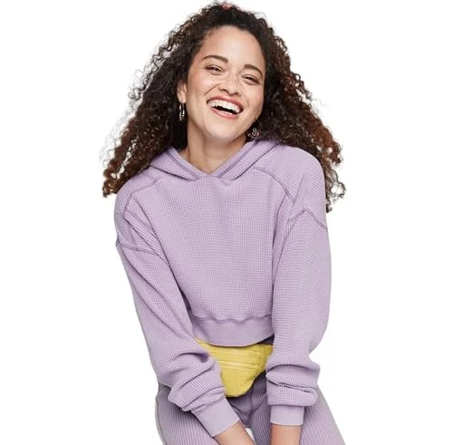 Cropped Waffle Hoodie — (purple