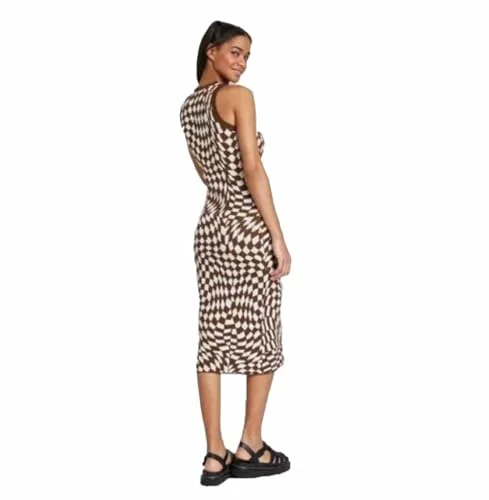Wild Fable Women's Sleeveless Jacquard Sweater Dress - (as1, Alpha, s, Regular, Regular, Brown Check Print, Small)