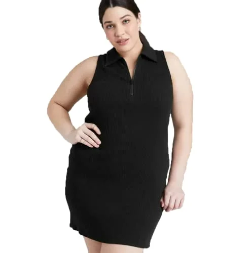 Wild Fable Women's Plus Size Sleeveless Zip-Front Bodycon Polo Dress - (Black, 3X)