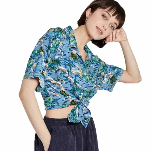 Wild Fable Women's Short Sleeve Button-Down Tropical Camp Shirt - (US, Alpha, XX-Large, Regular, Regular, Hawaiian Island Print)
