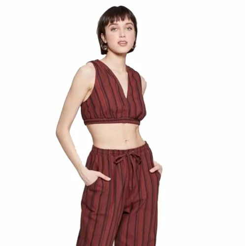 Wild Fable Women's Sleeveless V-Neck Tie Back Cropped Top - (US, Alpha, Small, Regular, Regular, Tar Burgundy)