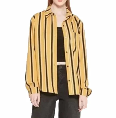 Wild Fable Women's Striped Long Sleeve Tie Front Button-Down Shirt - (US, Alpha, Small, Regular, Regular, Mustard)