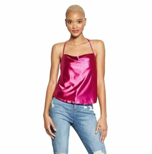 Wild Fable Women's Satin Cowl Neck T-Back Camisole - (US, Alpha, Medium, Regular, Regular, Magenta Pink)